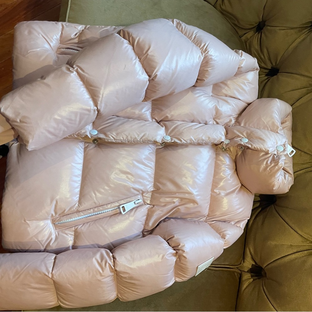 SAM. Pink Puffer Jacket with Quilted Design and High Collar